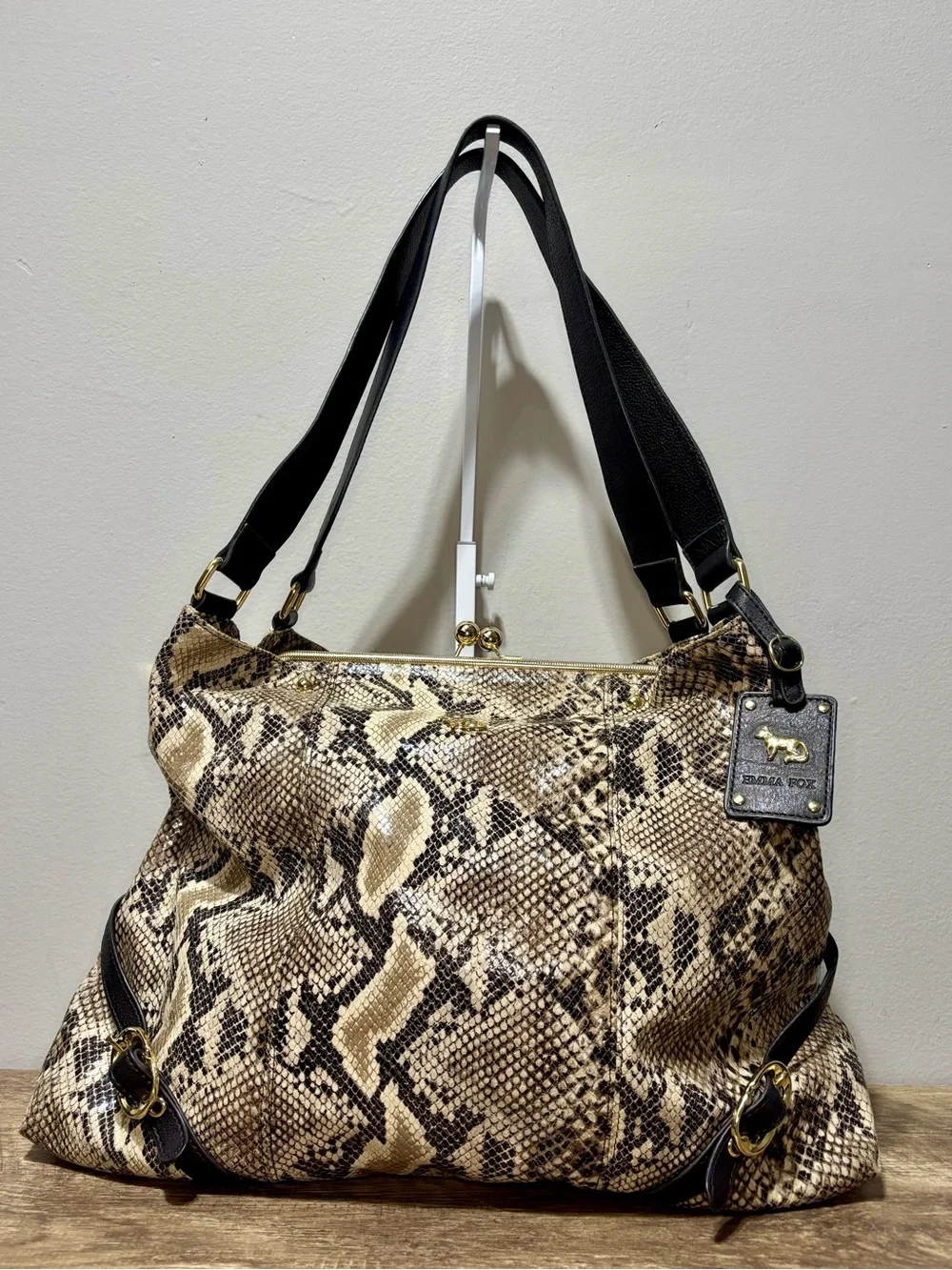 Emma Fox Snakeskin Kisslock Hobo Bag